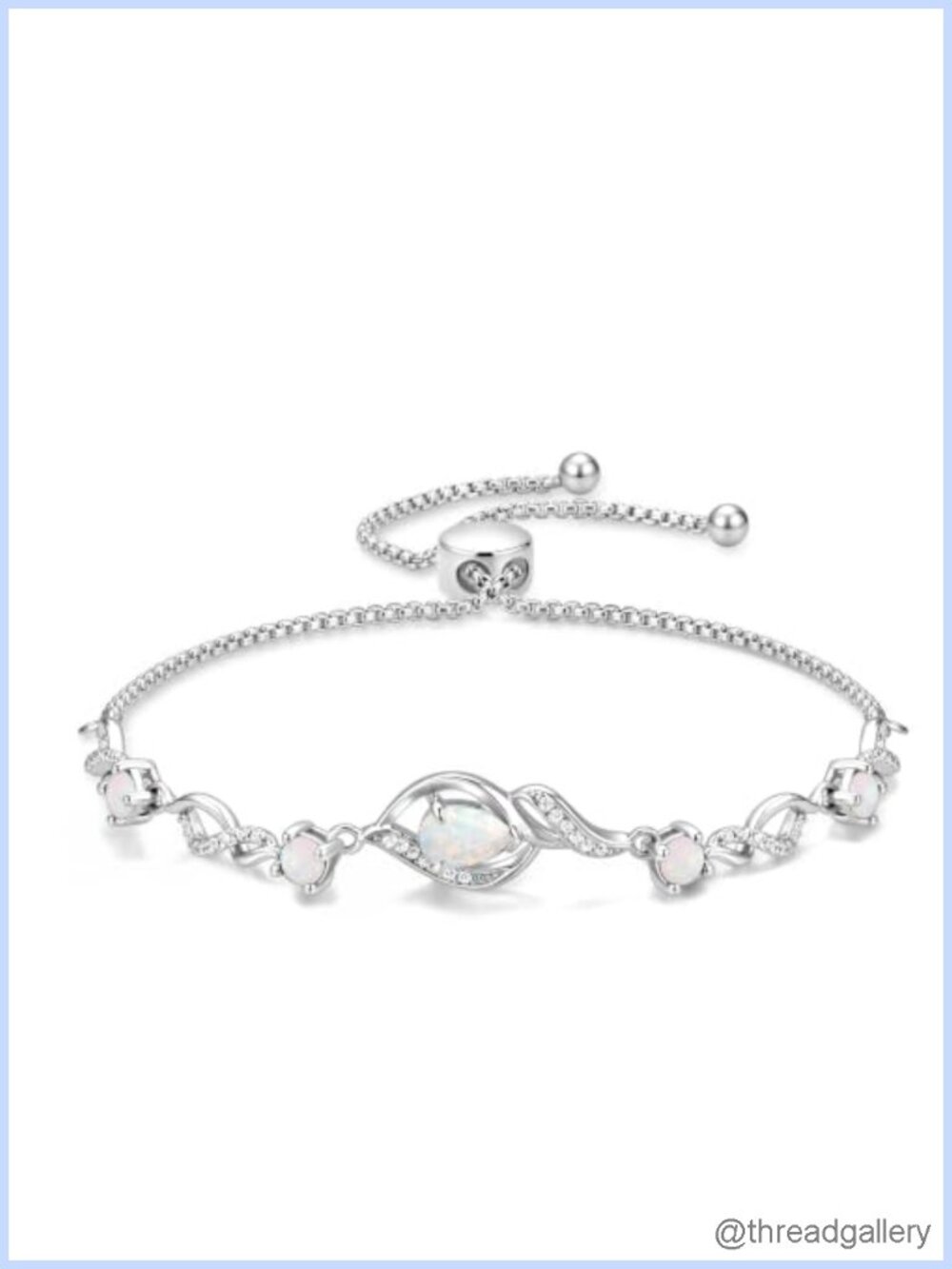 Sterling Silver Opal Tennis Bracelet Women Adjustable Birthstone Jewelry